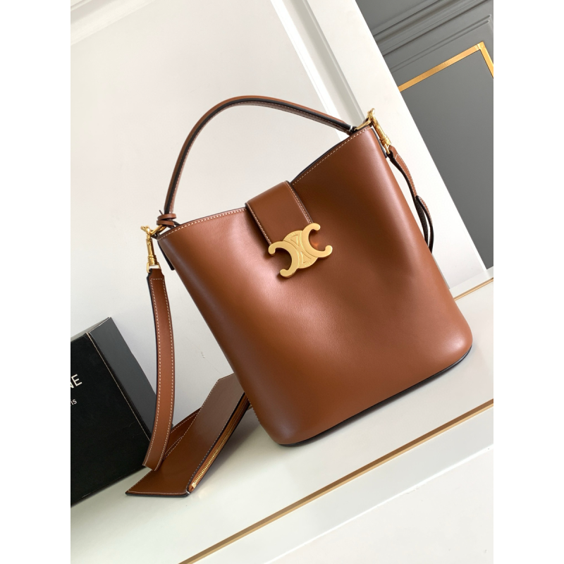 Celine Medium Bucket Louise In smooth Calfskin-Tan