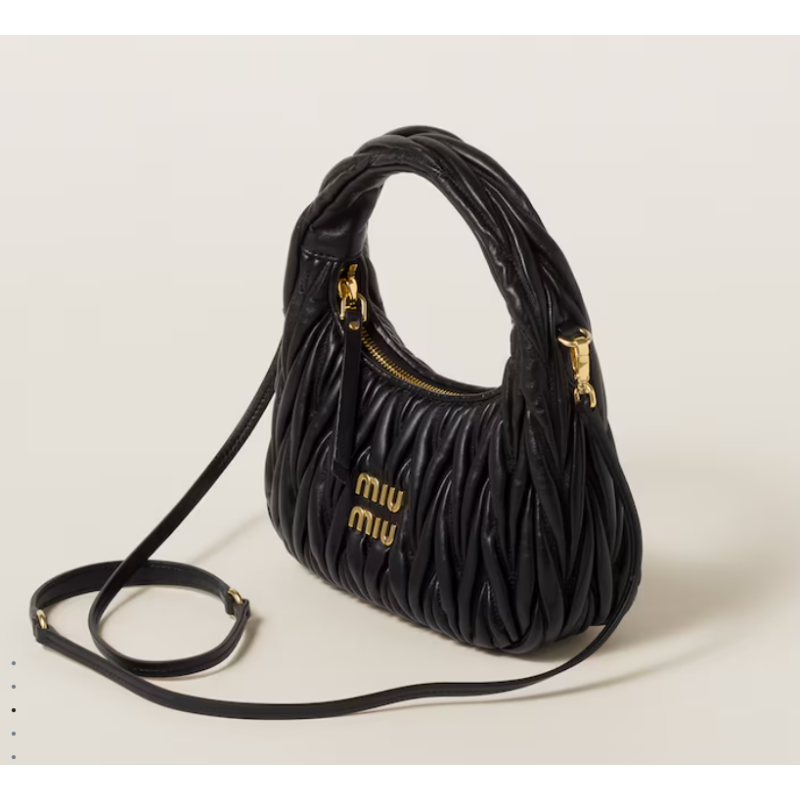 Miu Miu Wander matelassé nappa leather hobo bag-Black