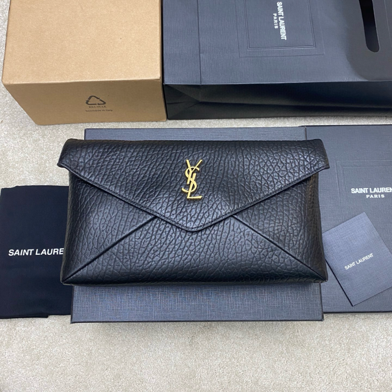 Saint Laurent Cassandre Large Envelope Pouch in Lambskin-Black