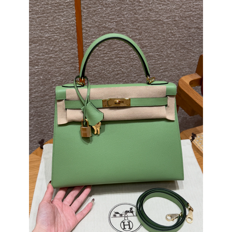 Hermes Kelly 25 / 28  in Epsom Leather-Vert Criquent
