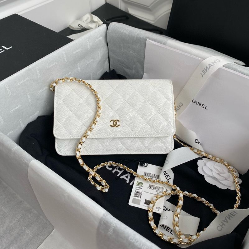 Chanel Classic Wallet on Chain in Grained leather-White