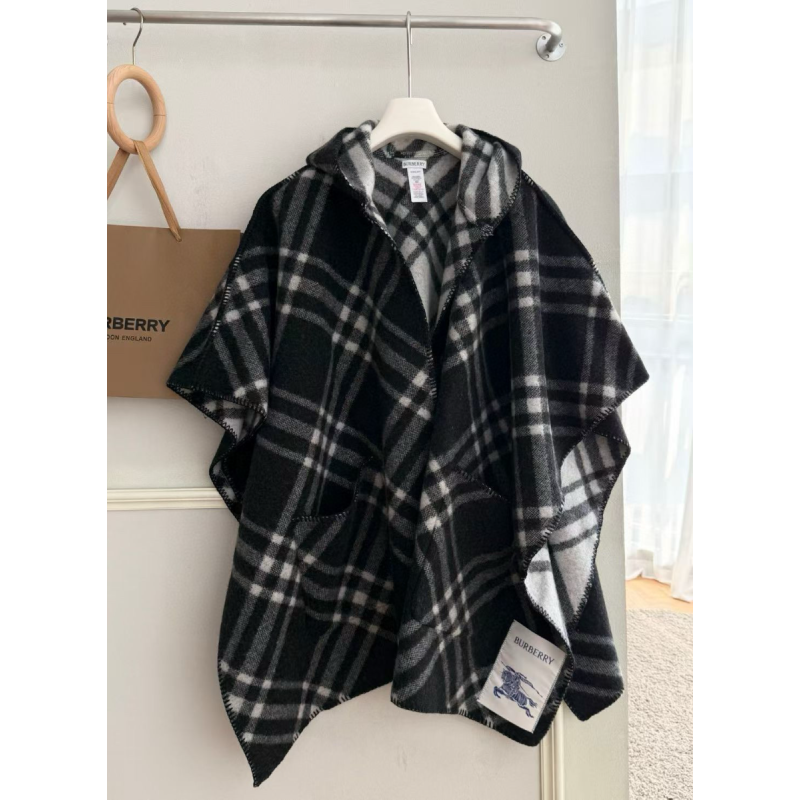 Burberry Check Wool Hooded Cape 