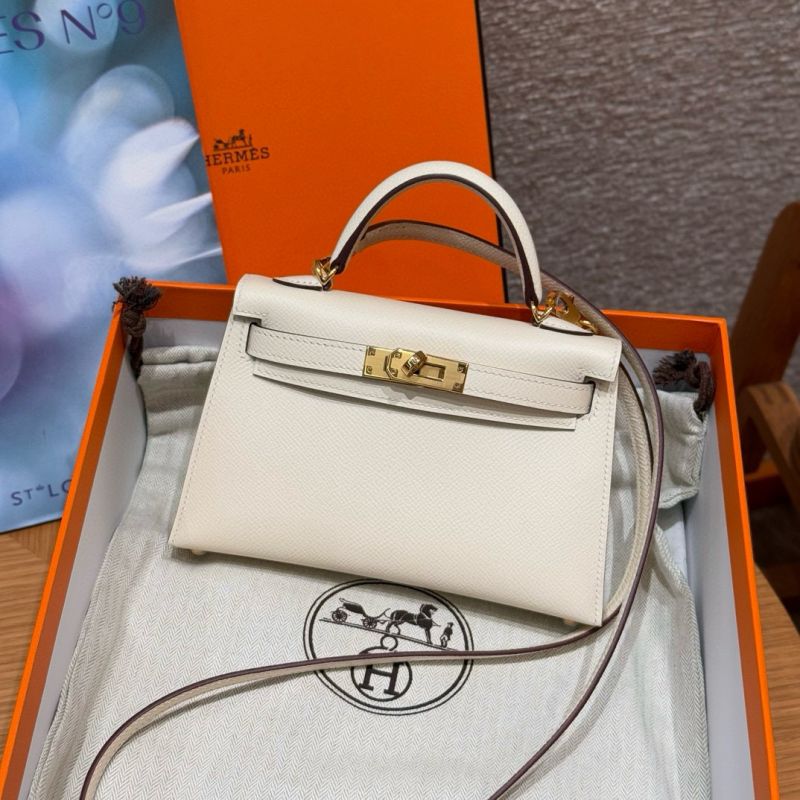 Hermes Mini Kelly Epsom leather-Cream white