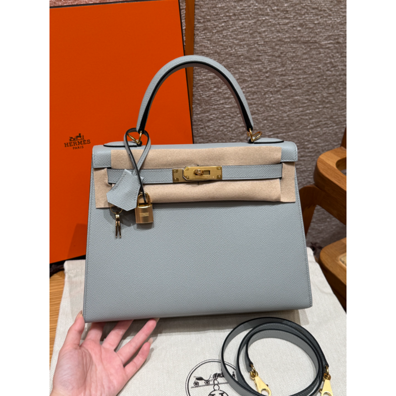 Hermes Kelly 25 / 28  in Epsom Leather-Blue glacier